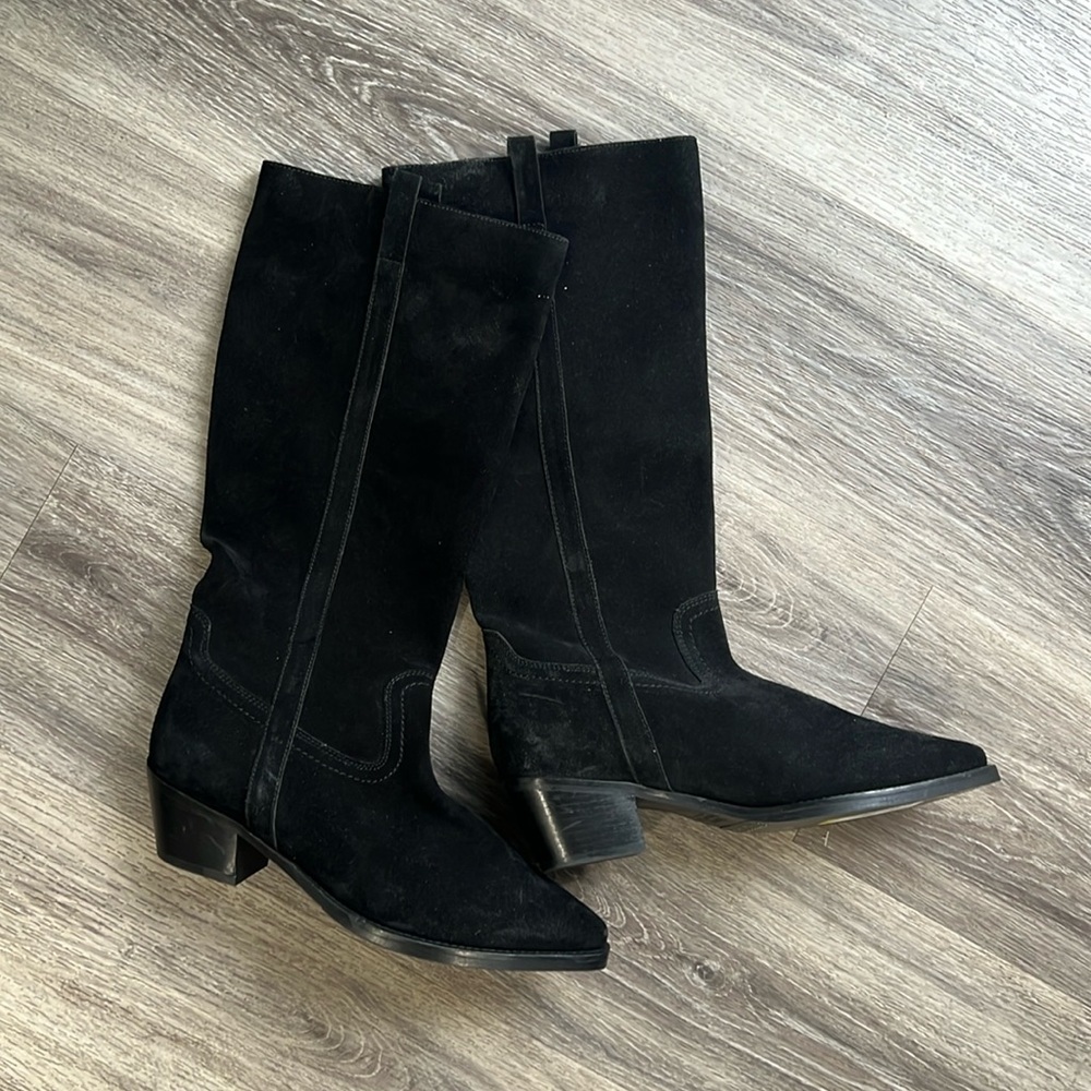 Vintage Foundry Co. Women's Black Suede Mid calf Boots 9 Western Casual Boho